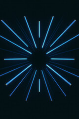 Aufkleber - A creative overhead shot capturing multiple parallel UV tubes shining in unison, forming a bold futuristic pattern against a deep black background,