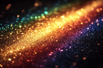 Aufkleber - colorful glitter sparkles create a vibrant rainbow effect on a dark surface in a creative setting