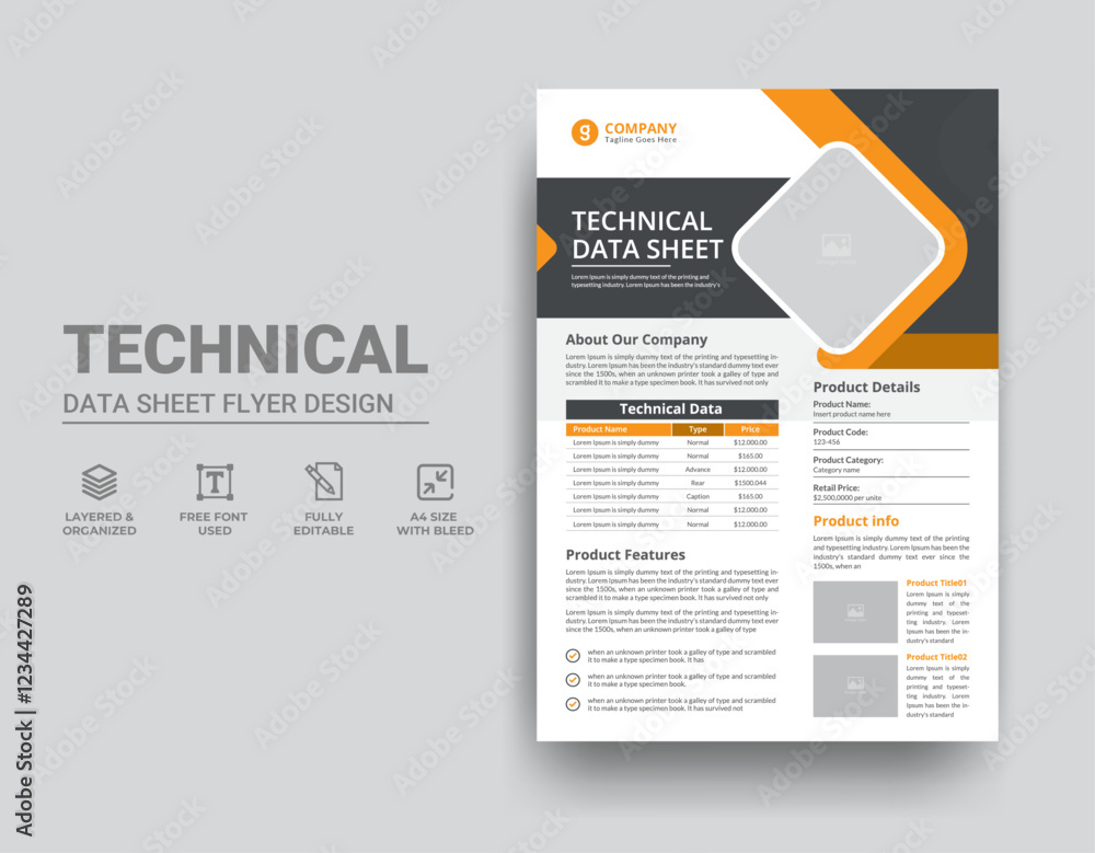 Technical Data Sheet Template Design Stock Vector Adobe Stock