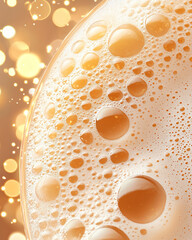 Aufkleber - A refined macro perspective highlighting the golden beverageâ€™s foam crown, while golden bokeh orbs twinkle softly behind,