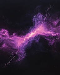 Poster - A refined macro perspective on luminous purple sparks dancing along a jagged lightning path, all set against a pitch-black environment,