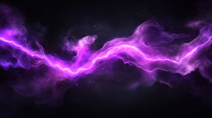 Poster - An ethereal depiction of a radiant violet lightning bolt forging across a smoky black stage, subtle sparks drifting in the electrical wake,