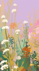 Wall Mural - flowers field outdoors painting pattern.
