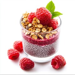 Wall Mural - Layered chia pudding with fresh raspberries