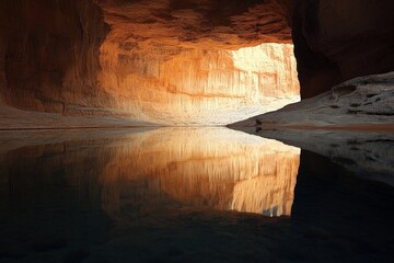 Aufkleber - Majestic canyon with serene water reflecting vibrant rock formations at dawn
