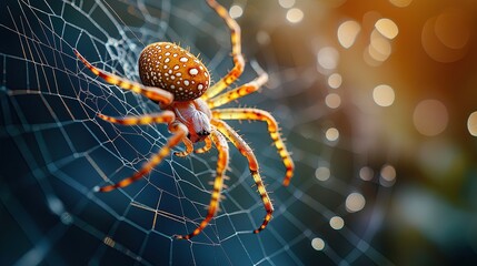 Close-up of vibrant spider weaving.