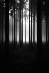 Wall Mural - Dark Forest Trees Foggy Atmosphere Mystical Scene