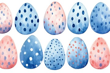 Aufkleber - Colorful watercolor design featuring polka dot Easter eggs in blue and pink hues arranged in a repeating pattern
