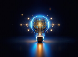 Aufkleber - Glowing lightbulb with integrated circuit design, radiating energy and innovation.  Sparkling connections symbolize bright ideas and technological advancement.