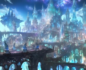 Wall Mural - A vibrant fantasy crystal city of sparkling crystals and imaginative landscapes