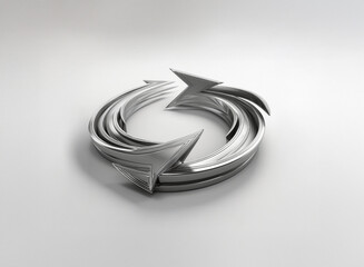 Poster - Abstract 3D rendering of a circular metallic arrow design.  The swirling arrows suggest continuous motion and cyclical process.