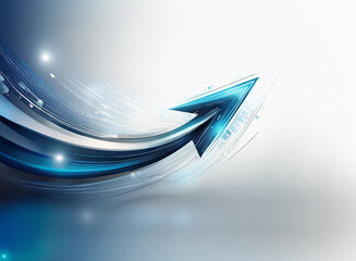 Aufkleber - Abstract image of a dynamic, curved arrow soaring upward, suggesting progress and growth.  Its sleek, metallic design incorporates glowing blue accents and hints of technology.