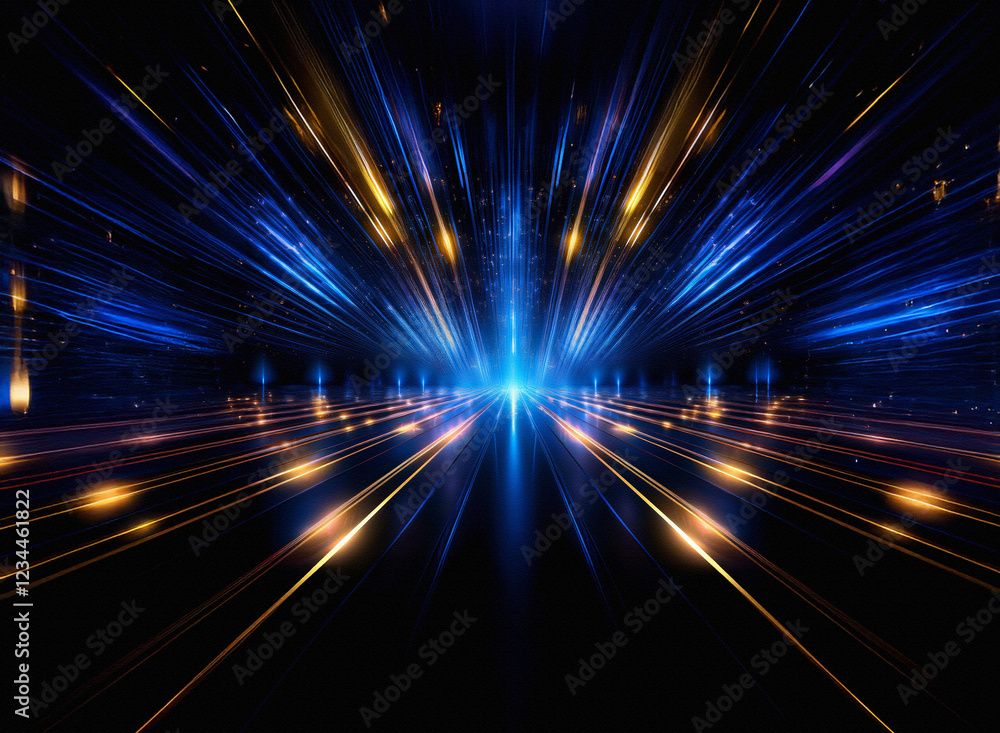 Abstract image depicting a futuristic highway with vibrant blue and ...