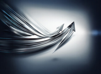 Poster - Sleek, metallic arrows curve upward, suggesting growth and progress against a dark, reflective background.  The design evokes a sense of speed and dynamism.