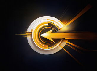 Poster - Abstract digital art featuring a glowing gold arrow piercing a circular, technological design.  Dynamic lines and dark background create a sense of motion and futuristic energy.