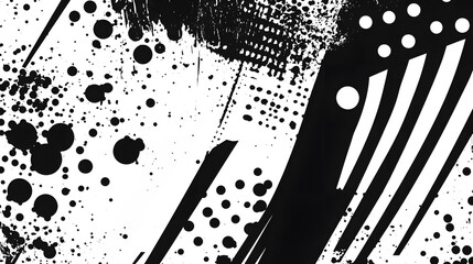 Fototapete - Energetic and striking monochrome abstract composition featuring dynamic ink splashes geometric patterns and bold graphic elements  This visually captivating image has a modern contemporary