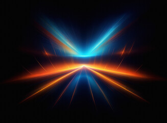 Aufkleber - Abstract digital art depicting a glowing, symmetrical road receding into a dark, vibrant horizon.  Orange and blue light streaks create a dynamic, futuristic feel.