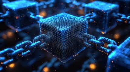 Linked digital cubes form a blockchain in cyberspace with sparks