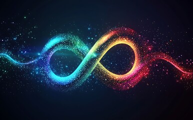 Poster - Abstract digital background with colorful infinity symbol spiral dots and particles