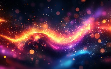 Poster - Abstract background with colorful swirls of light and particles on a dark gradient, vector illustration,