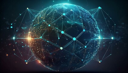futuristic sphere made of dots connection circle worldwide communication, digital global internet connectivity concept