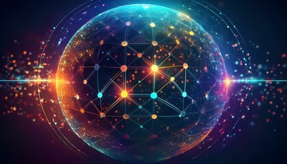futuristic sphere made of dots connection circle worldwide communication, digital global internet connectivity concept