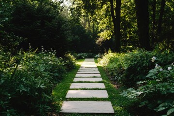 Wall Mural - Stone Path Through Lush Green Garden Landscape