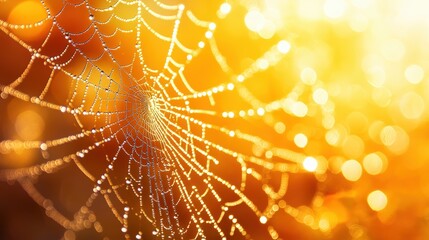Glistening Spider Web: Captivating Close-Up in Morning Sunlight