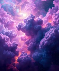 Wall Mural - Cosmic Odyssey: Vibrant Purple and Blue Nebula Landscape