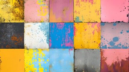 Poster - Vibrant Textured Abstract Painting with Eclectic Color Splatter and Geometric Patterns