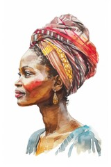 Wall Mural - Portrait of african woman earring jewelry turban.