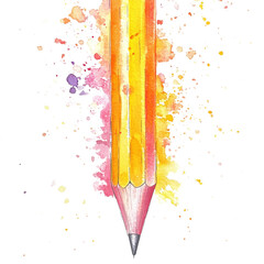 Wall Mural - a watercolor illustration of a pencil with vibrant splashes of color surrounding it, suggesting crea