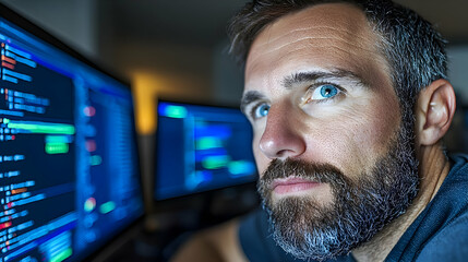 Focused Programmer Working Late