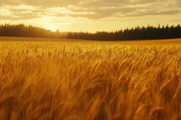 Wall Mural - Golden Wheat Field at Sunset Landscape