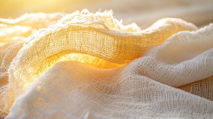 Sticker - Sunlit linen fabric texture, close-up, rustic background, textile design