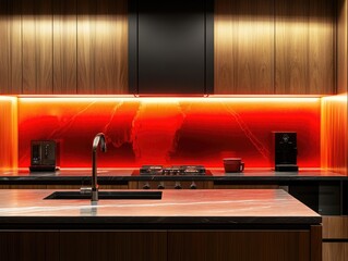 Wall Mural - Kitchen with Marble Countertop and Red Backsplash