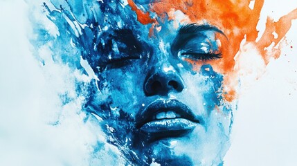 Wall Mural - Woman's Face with Blue and Orange Paint