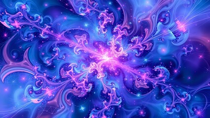 Wall Mural - cosmic galaxy explosion - vibrant purple and blue fractal universe