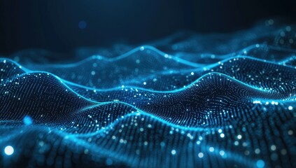 Blue digital wave data flow, abstract background, tech concept