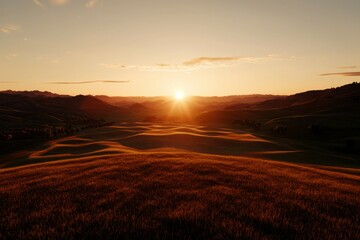 Wall Mural - rolling hills sunset golden grassland landscape