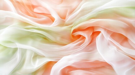 Wall Mural - Soft Flowing Fabric in Shades of White, Peach, and Green, Ideal for Background and Textile Design Inspiration