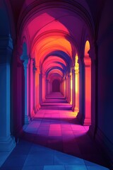 Canvas Print - Long Hallway with Columns and Arches