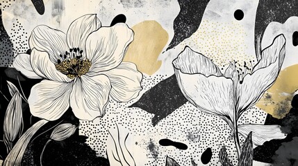 Aufkleber - Captivating floral abstract with delicate monochrome blooms and textures  This modern minimalistic design creates a serene and elegant atmosphere evoking a sense of tranquility and natural beauty