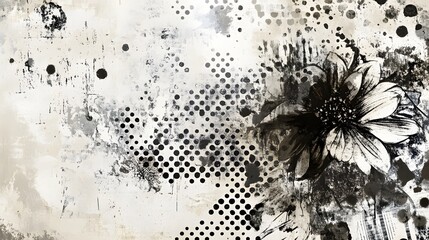 Aufkleber - Captivating Floral Abstraction   Monochrome Grunge Texture and Ink Splatter Art with a Moody Atmospheric Aesthetic Perfect for Striking Modern or Contemporary Interior Decor and Wallpaper Designs