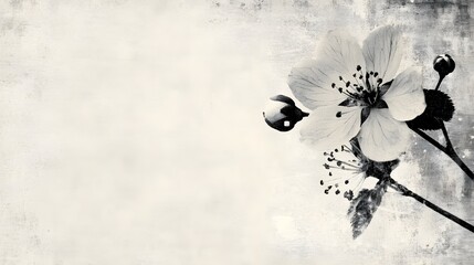 Aufkleber - Closeup of a single delicate cherry blossom flower with its soft feathery petals against a dark moody background with dramatic lighting creating an and peaceful atmosphere