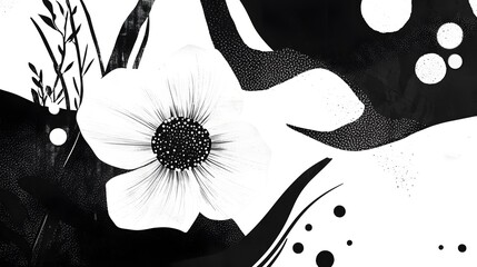 Aufkleber - Dramatic and captivating monochrome floral composition featuring abstract graphic shapes bold patterns and high contrast textures  This modern minimalist design evokes a sense of elegance
