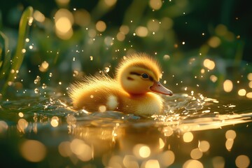 Wall Mural - Swimming duckling in water