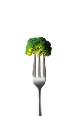 Wall Mural - Minimalist food photography, single broccoli floret, full silver fork,