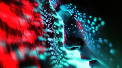 Woman, coding, screen, data, night, binary, cyber, technology, future, concept