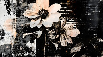 Leinwandbilder - Ethereal and captivating monochrome floral composition set against a dark textured background creating a moody atmospheric and visually striking design